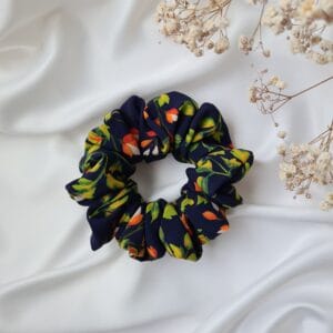 Navy Scrunchie with Leaf Print