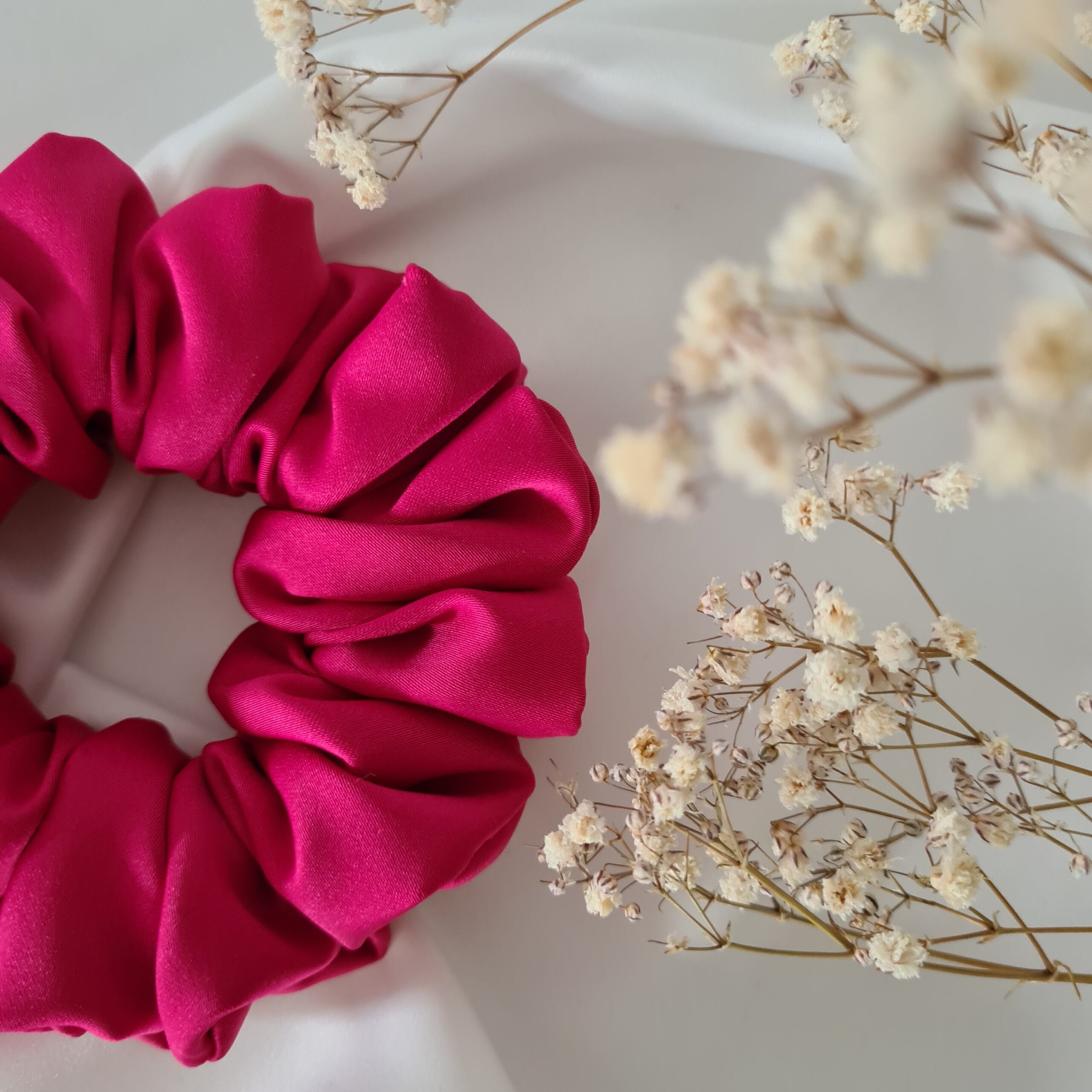 Fuchsia Satin Hair Scrunchie - Image 3