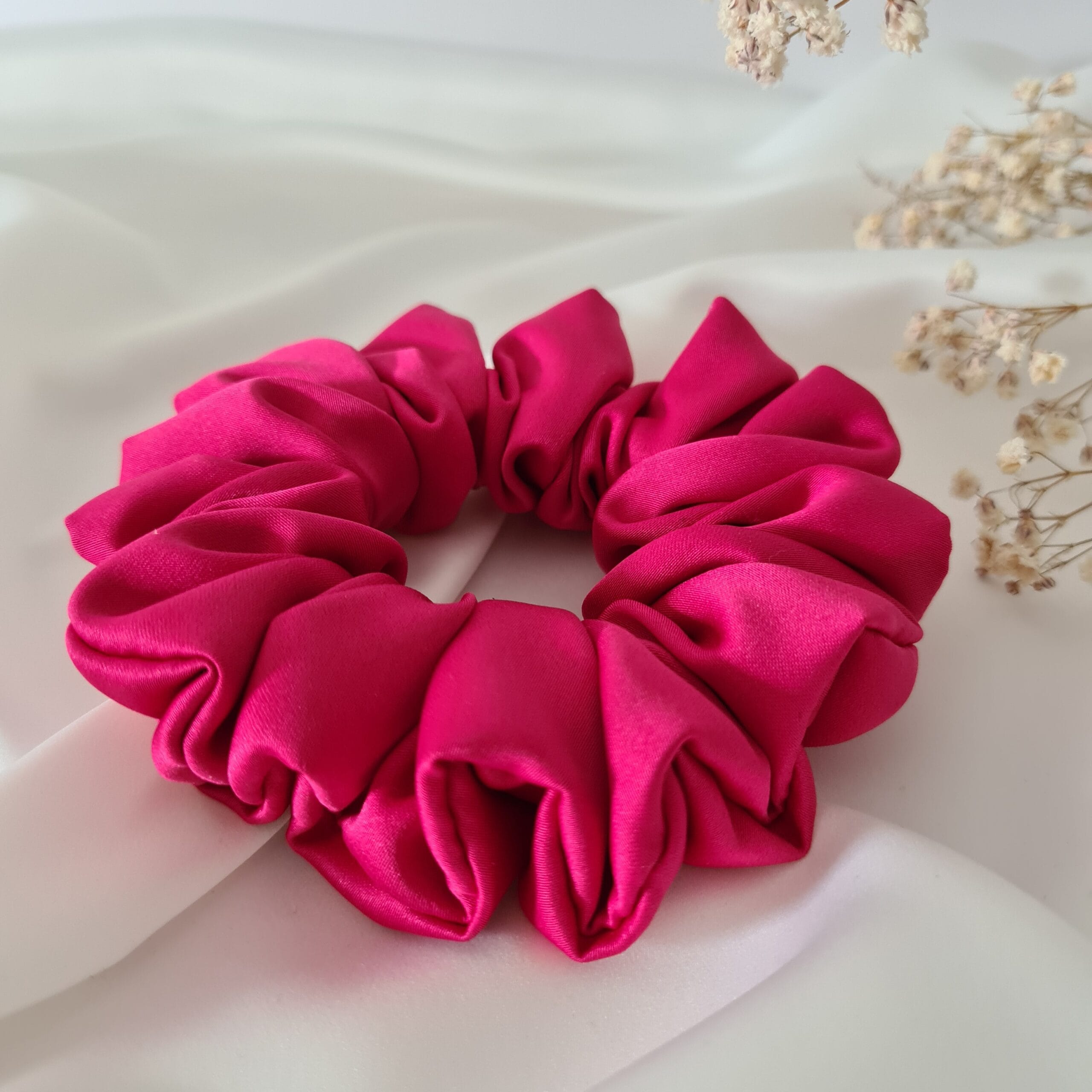Fuchsia Satin Hair Scrunchie - Image 2