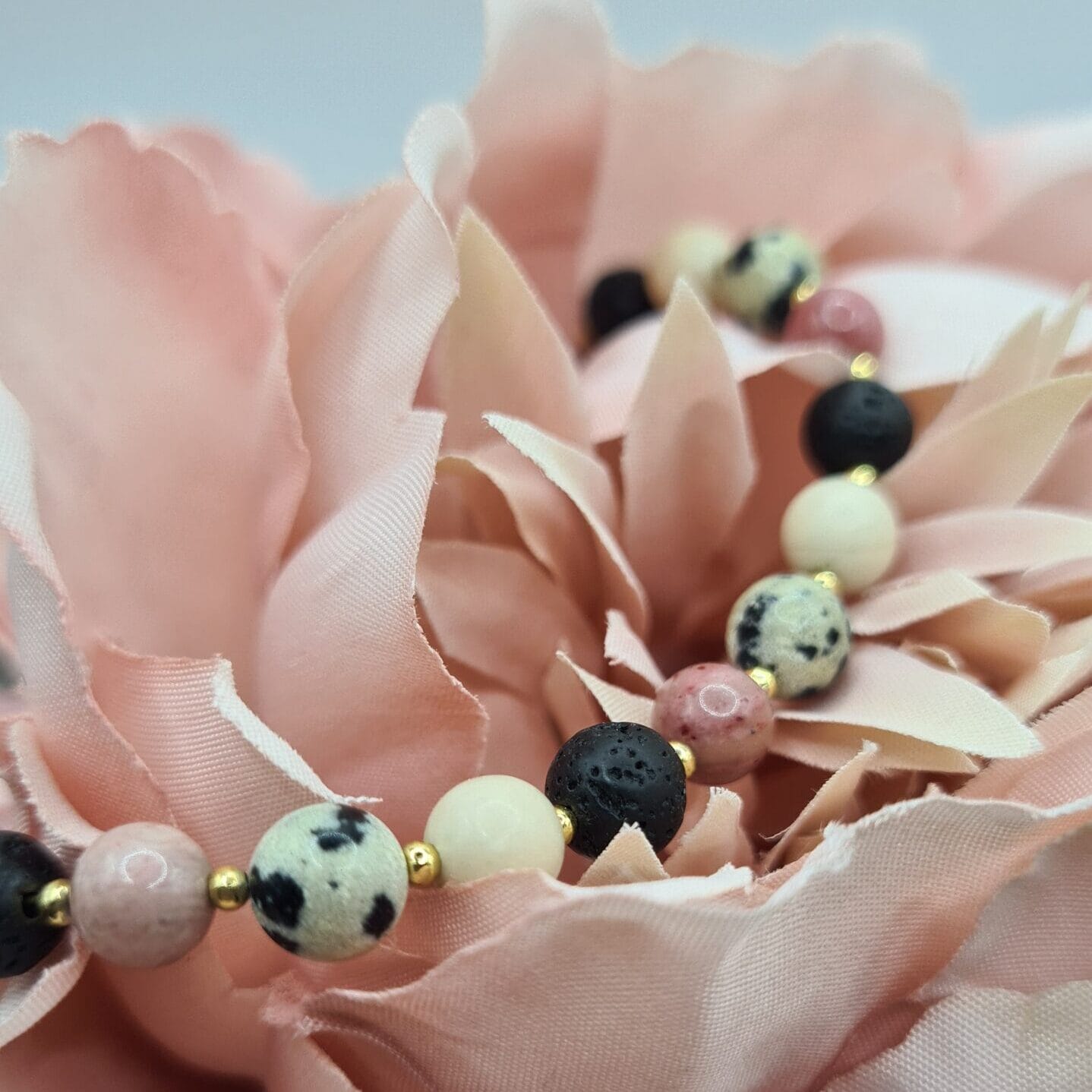 Bracelet Sophie with River Stone, Rhodochrosite, Volcanic Lava and Dalmatian Jasper - Image 3