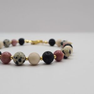 Bracelet Sophie with River Stone, Rhodochrosite, Volcanic Lava and Dalmatian Jasper