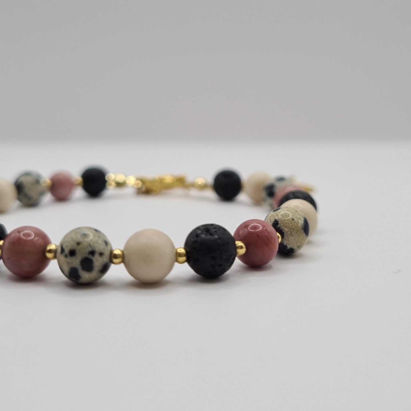 Bracelet Sophie with River Stone, Rhodochrosite, Volcanic Lava and Dalmatian Jasper