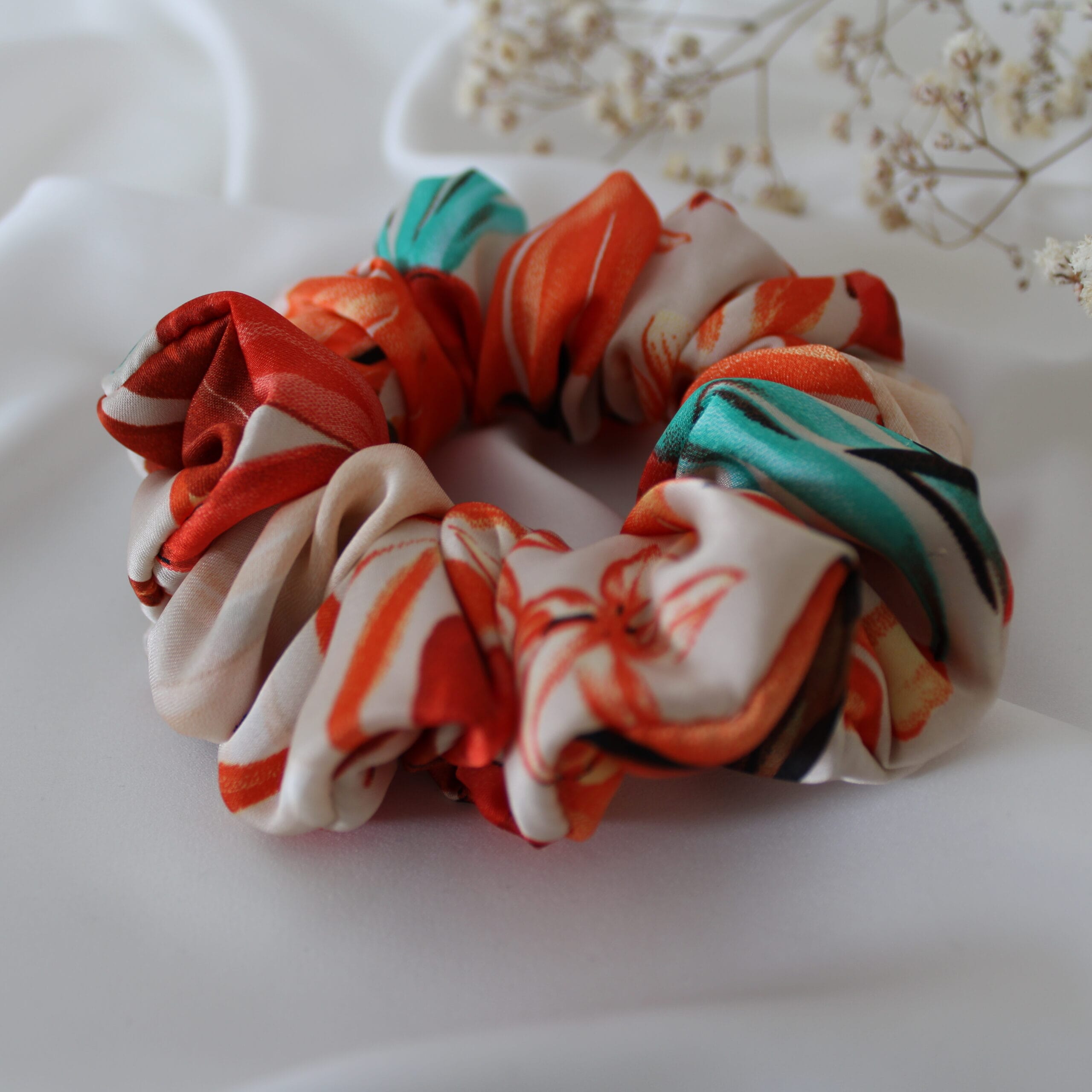Tropical Floral Satin Hair Scrunchie - Image 4