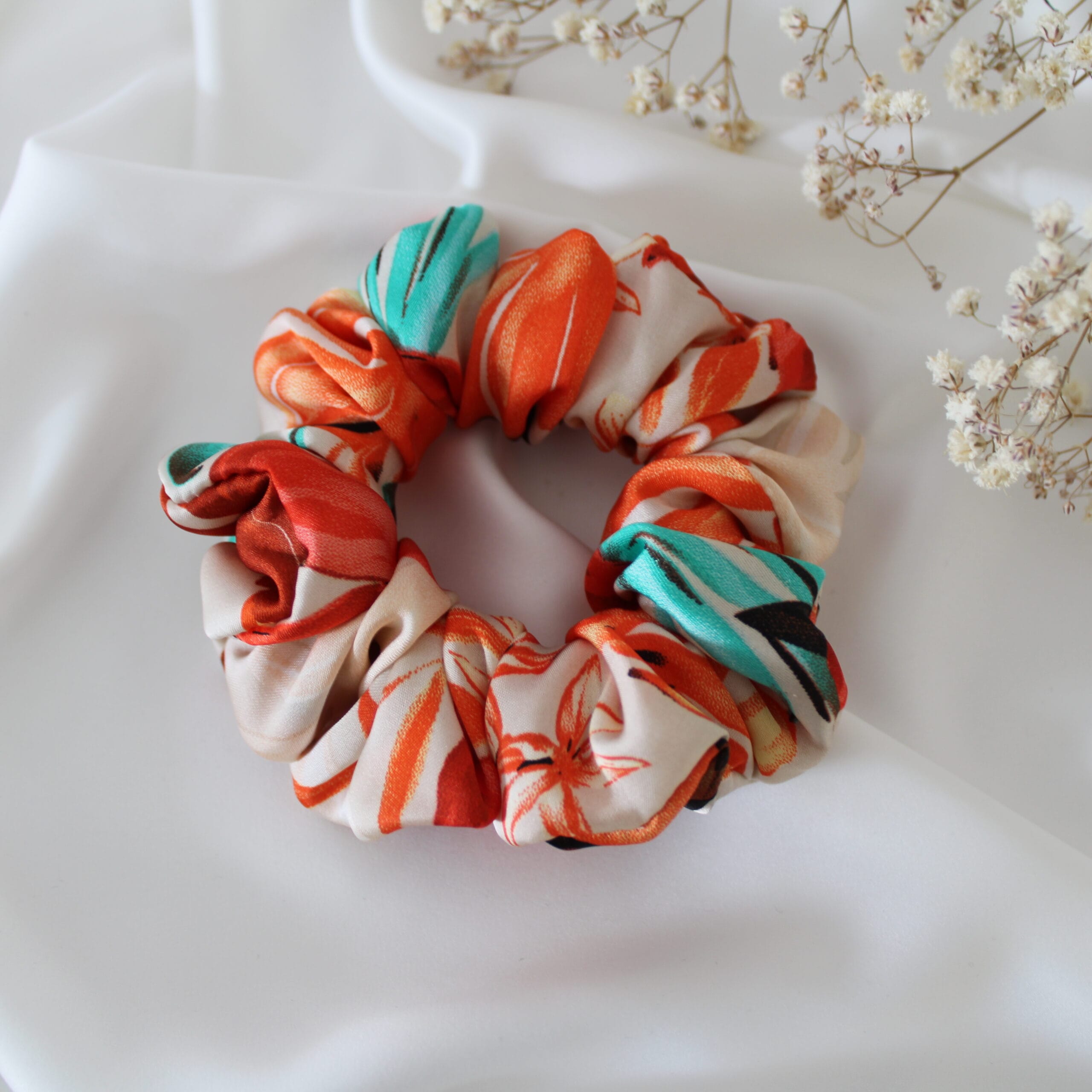 Tropical Floral Satin Hair Scrunchie